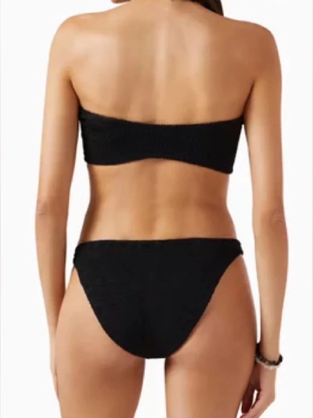 New Hunza G Bikini Set Nicole Heart Bandeau Strapless Jessica Jean Silver Black
